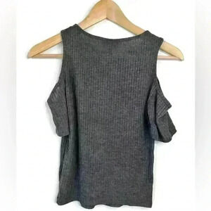 Topshop Women’s Grey Ribbed Sleeve Cut Out Punk Grunge Short  Sleeve Shirt Small